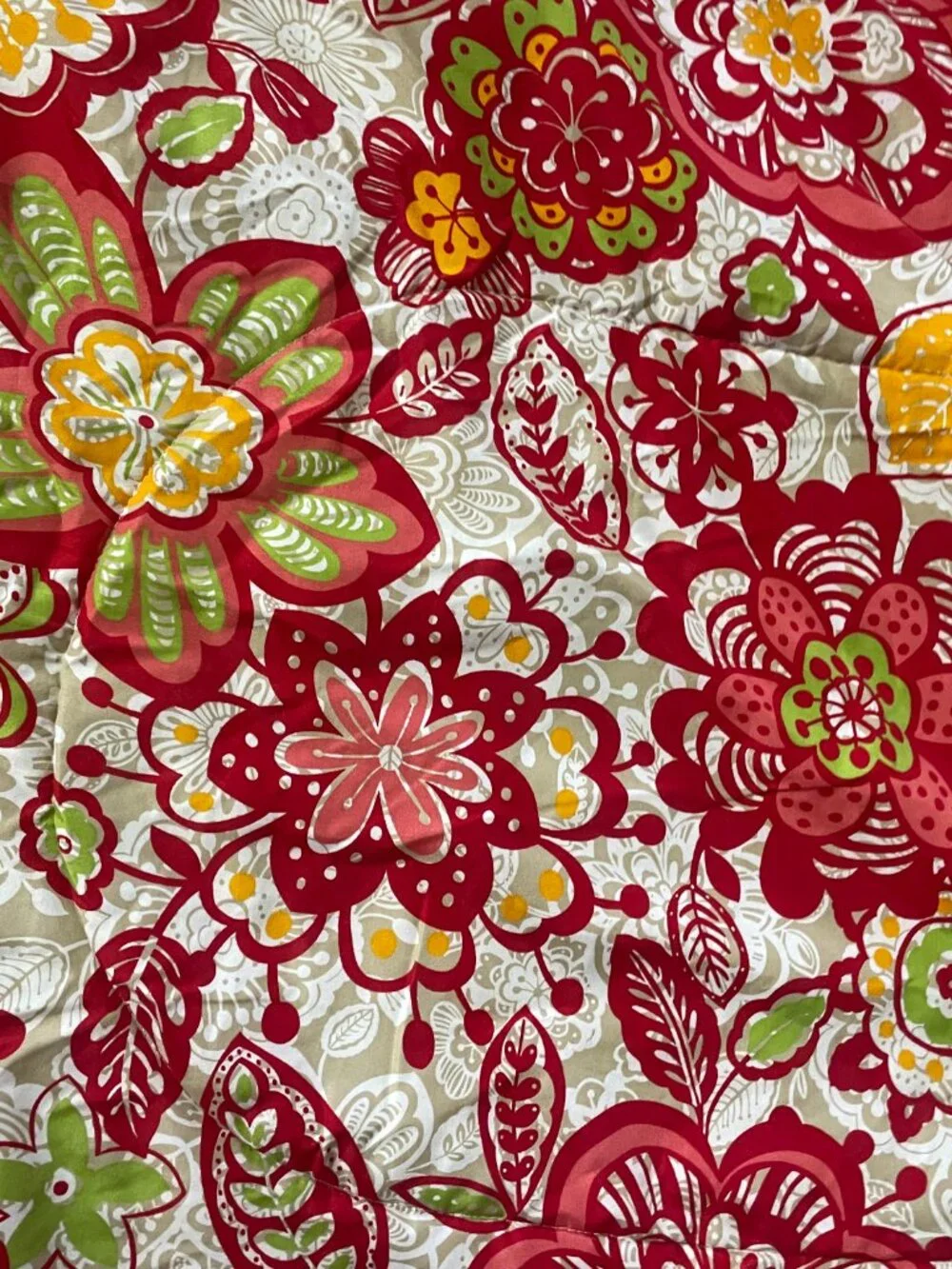 Fiesta Red Green Floral Reversible Full Comforter 3 Pc Set 80